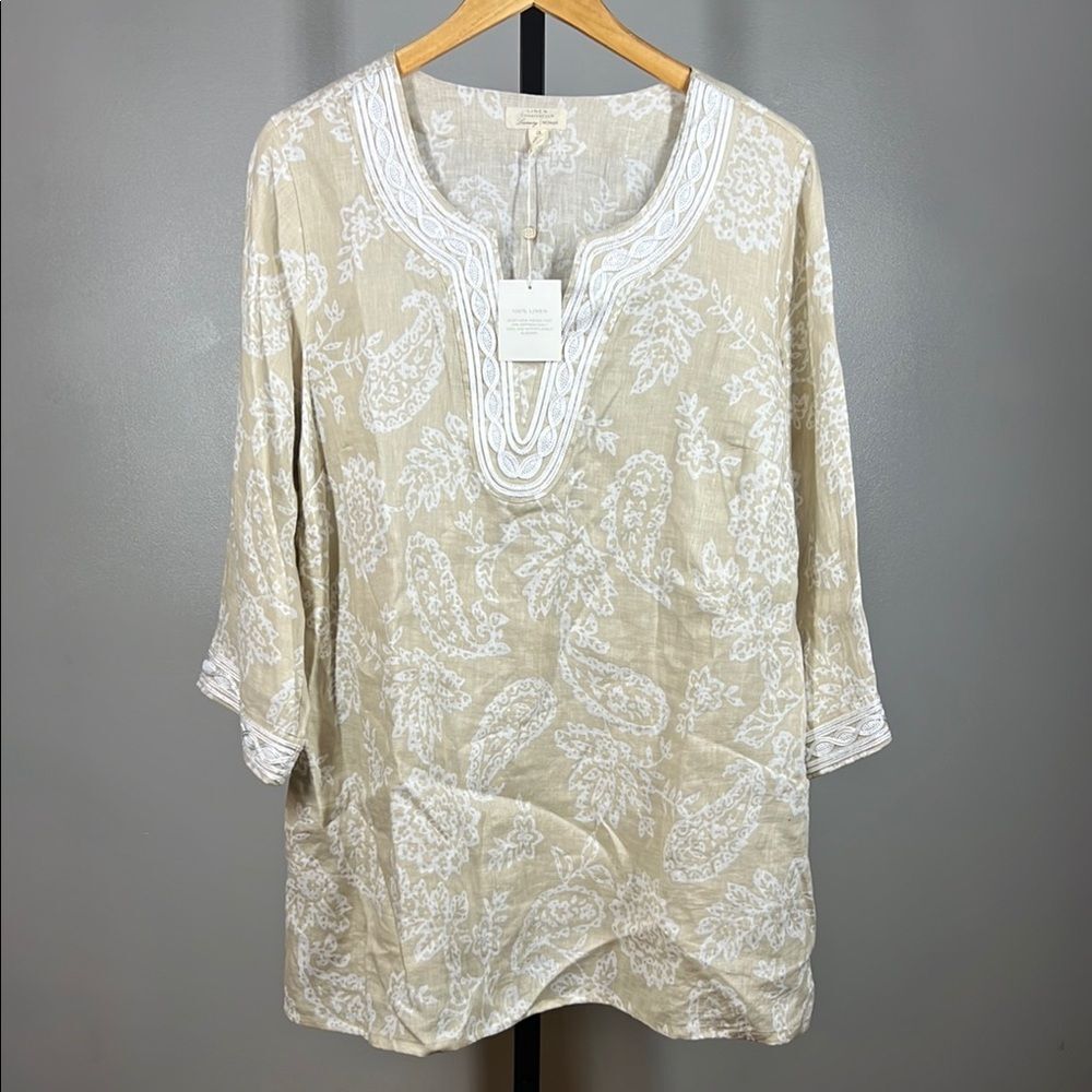 Charter Club Cream Paisley Relaxed Tunic Top 100% Linen